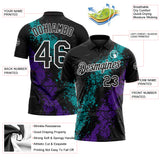Custom Black Teal Purple-White Dripping Splatter Cracked Texture Performance Polo Shirt