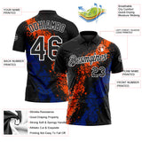 Custom Black Orange Royal-White Dripping Splatter Cracked Texture Performance Polo Shirt