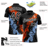 Custom Black Orange Light Blue-White Dripping Splatter Cracked Texture Performance Polo Shirt