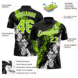Custom Black Neon Green-White Dripping Splatter Cracked Texture Performance Polo Shirt