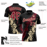 Custom Black Crimson-Cream Dripping Splatter Cracked Texture Performance Polo Shirt