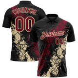 Custom Black Crimson-Cream Dripping Splatter Cracked Texture Performance Polo Shirt