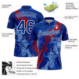 Custom Royal Red Light Blue-White Dripping Splatter Cracked Texture Performance Polo Shirt