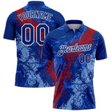 Custom Royal Red Light Blue-White Dripping Splatter Cracked Texture Performance Polo Shirt