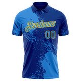 Custom Royal Powder Blue-Yellow Distressed Scratch Brush Stroke Performance Polo Shirt