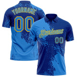 Custom Royal Powder Blue-Yellow Distressed Scratch Brush Stroke Performance Polo Shirt