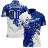 Custom Royal-White Distressed Scratch Brush Stroke Performance Polo Shirt