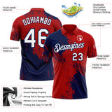 Custom Red White-Navy Distressed Scratch Brush Stroke Performance Polo Shirt