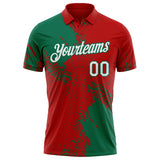 Custom Red White-Kelly Green Distressed Scratch Brush Stroke Performance Polo Shirt