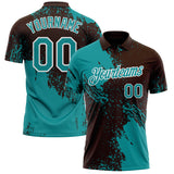 Custom Brown Teal-White Distressed Scratch Brush Stroke Performance Polo Shirt