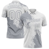 Custom White-Gray Distressed Scratch Brush Stroke Performance Polo Shirt
