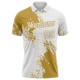 Custom White-Old Gold Distressed Scratch Brush Stroke Performance Polo Shirt