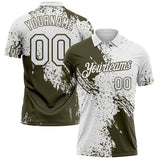 Custom White-Olive Distressed Scratch Brush Stroke Performance Polo Shirt