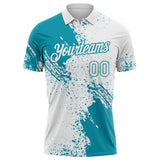 Custom White-Teal Distressed Scratch Brush Stroke Performance Polo Shirt