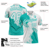 Custom White-Aqua Distressed Scratch Brush Stroke Performance Polo Shirt