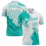 Custom White-Aqua Distressed Scratch Brush Stroke Performance Polo Shirt