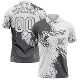 Custom White-Steel Gray Distressed Scratch Brush Stroke Performance Polo Shirt