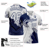 Custom White-Navy Distressed Scratch Brush Stroke Performance Polo Shirt