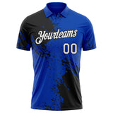 Custom Thunder Blue White-Black Distressed Scratch Brush Stroke Performance Polo Shirt