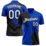 Custom Thunder Blue White-Black Distressed Scratch Brush Stroke Performance Polo Shirt