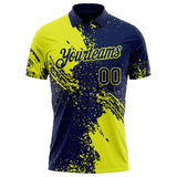 Custom Navy-Neon Yellow Distressed Scratch Brush Stroke Performance Polo Shirt