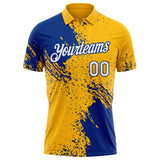 Custom Gold White-Royal Distressed Scratch Brush Stroke Performance Polo Shirt