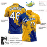 Custom Gold White-Royal Distressed Scratch Brush Stroke Performance Polo Shirt