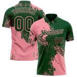 Custom Green-Medium Pink Distressed Scratch Brush Stroke Performance Polo Shirt