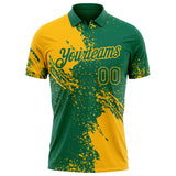 Custom Kelly Green-Gold Distressed Scratch Brush Stroke Performance Polo Shirt