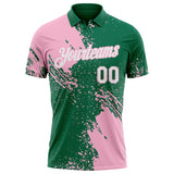 Custom Kelly Green White-Light Pink Distressed Scratch Brush Stroke Performance Polo Shirt