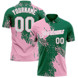 Custom Kelly Green White-Light Pink Distressed Scratch Brush Stroke Performance Polo Shirt