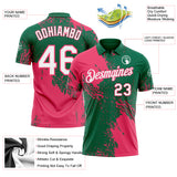 Custom Kelly Green White-Neon Pink Distressed Scratch Brush Stroke Performance Polo Shirt