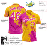 Custom Yellow Deep Pink-White Distressed Scratch Brush Stroke Performance Polo Shirt
