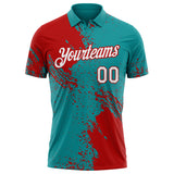 Custom Teal White-Red Distressed Scratch Brush Stroke Performance Polo Shirt