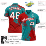 Custom Teal White-Red Distressed Scratch Brush Stroke Performance Polo Shirt