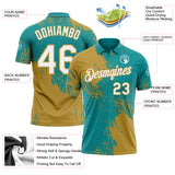 Custom Teal White-Old Gold Distressed Scratch Brush Stroke Performance Polo Shirt