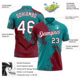 Custom Teal White-Crimson Distressed Scratch Brush Stroke Performance Polo Shirt