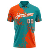Custom Teal White-Orange Distressed Scratch Brush Stroke Performance Polo Shirt