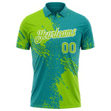 Custom Teal Neon Green-White Distressed Scratch Brush Stroke Performance Polo Shirt