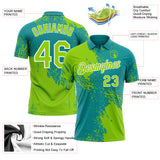 Custom Teal Neon Green-White Distressed Scratch Brush Stroke Performance Polo Shirt