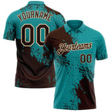 Custom Teal Brown-Cream Distressed Scratch Brush Stroke Performance Polo Shirt