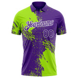 Custom Purple Neon Green-White Distressed Scratch Brush Stroke Performance Polo Shirt