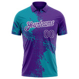 Custom Purple Teal-White Distressed Scratch Brush Stroke Performance Polo Shirt