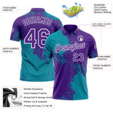 Custom Purple Teal-White Distressed Scratch Brush Stroke Performance Polo Shirt