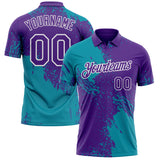 Custom Purple Teal-White Distressed Scratch Brush Stroke Performance Polo Shirt