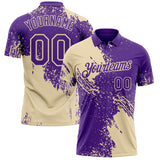 Custom Purple-Cream Distressed Scratch Brush Stroke Performance Polo Shirt