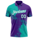 Custom Purple White-Aqua Distressed Scratch Brush Stroke Performance Polo Shirt