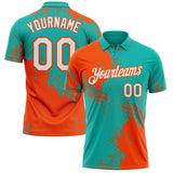 Custom Aqua White-Orange Distressed Scratch Brush Stroke Performance Polo Shirt