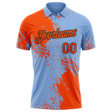 Custom Light Blue Orange-Black Distressed Scratch Brush Stroke Performance Polo Shirt