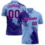 Custom Light Blue Dark Purple-Pink Distressed Scratch Brush Stroke Performance Polo Shirt